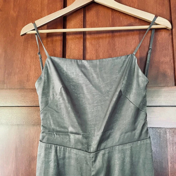 Mistress Rocks Serve It Jumpsuit Satin Sleeveless Wide Leg Khaki Size Small NEW - Picture 4 of 10